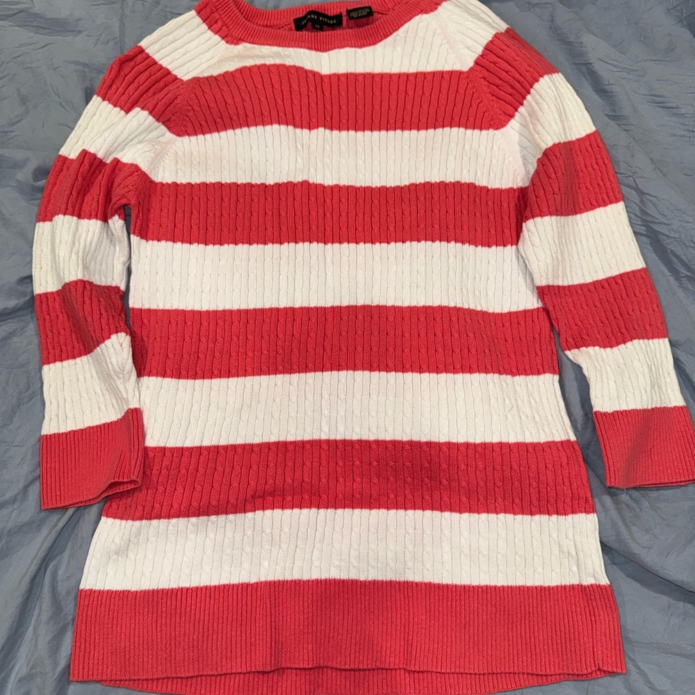 JEANNE PIERRE Red and White Striped Sweater